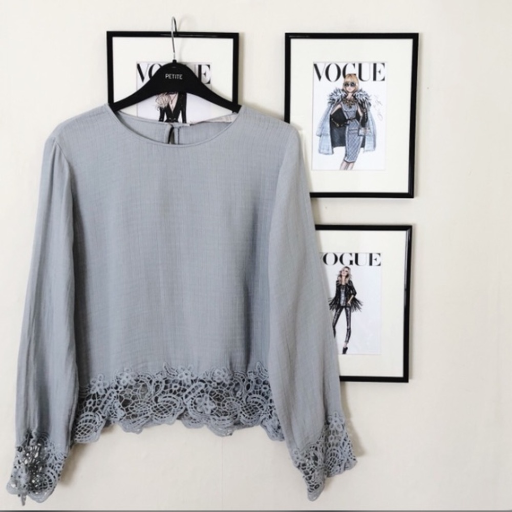 NWT Zara trafaluc crochet trim long sleeve blouse